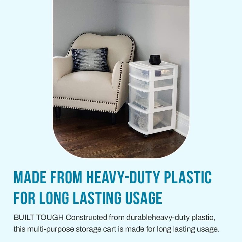 Homz Clear Plastic 4 Drawer Medium Home Organization Storage Container