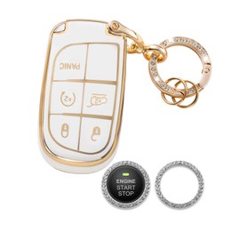 Homaupt for Jeep Key Fob Cover Compatible with Jeep Grand Cherokee Compass Challenger Charger Durango Journey Renegade 3 4 5 Buttons, Soft TPU Key Shell White