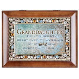 Granddaughter The Earth Smiled Woodgrain Jewelry Music Box Plays You Light Up My Life