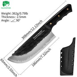 FULLHI Japanese Chef/Butcher BBQ Knives,High Carbon Steel Hand Forged Boning Meat Cleaver Knife with Knife Sheath for Kitchen, Camping