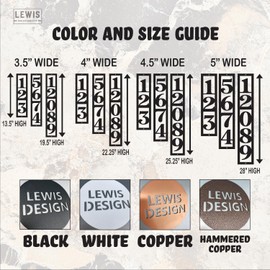 Lewis Design Vertical Address Custom Metal Sign, Powder Coated Paint Finish, Made in USA (4.5" Wide, Black)