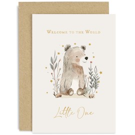 Old English Co. Welcome To The World New Baby Card for Baby Boy or Girl - Baby Shower Card for Mum To Be - Hellow Little One Cute Bear Design for New Grandparents | Blank Inside