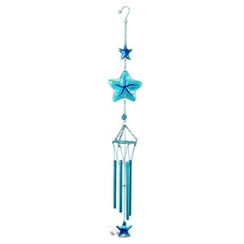 CoTa Global Blue Starfish Sea Glass Hanging Wind Chime 31.89 Inch, Nautical Star Fish Glass Windchime Outdoor Decor for a Harmonic Porch, Patio & Garden, Unique Beach Indoor Wind Chime Window Mobile