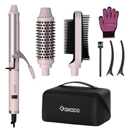 Eléctrico Styler 3 en 1, Cepillo de Aire Caliente Cabello, Rizador de Pelo, Alisador de Lones Negativos, Kit de Cepillo Desmontable Multifuncional, Antiencrespamiento para Secar Alisar y Rizar, Rosa