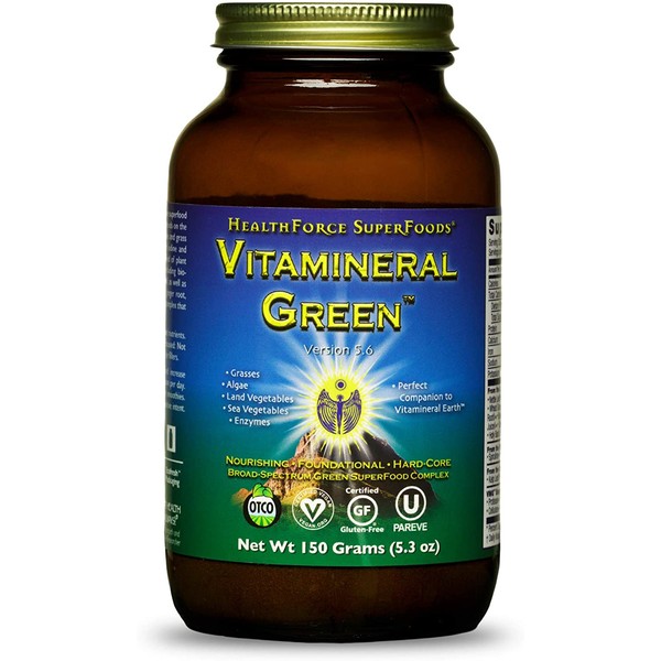 HealthForce SuperFoods Vitamineral Green Powder - 150 Grams - All Natural Green Superfood Complex with Vitamins, Minerals, Amino Acids & Protein - Organic, Vegan, Gluten Free - 15 Servings