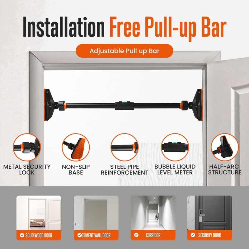SQUATZ Adjustable Pull-Up Bar - Strength Training Exercise Equipment with