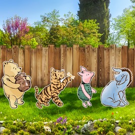 4PCS Classic Winnie Yard Signs with Stakes Indoor Outdoor Walkway Lawn Garden Entrance Stairwells Centerpieces For Pooh Baby Shower Decorations Birthday Nursery Supplies