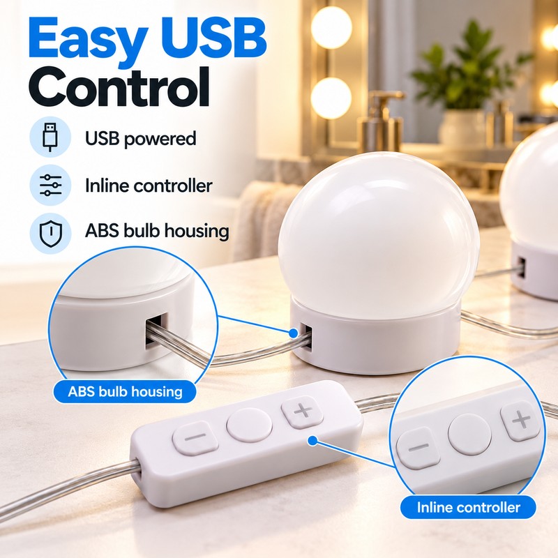 USB Vanity Mirror Lights, Stick-On LED Makeup Mirror Light Bulbs