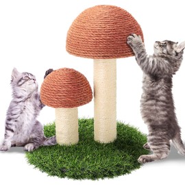 PowerKing Mushroom Cat Scratching Post , 15 x12 Inches Claw Scratching Post for Kitty, Natural Sisal Cat Scratchers Pole, Cat Interactive Toys, Cat Tree Tower (Brown)