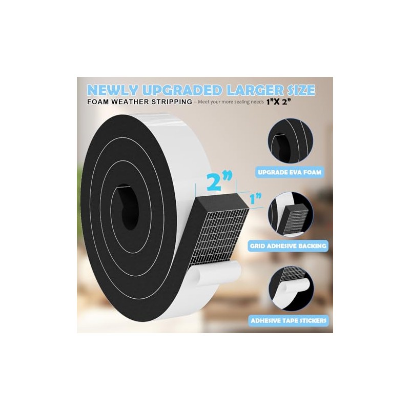 Bantie 1"×2" EVA Foam Strips with Adhesive Weather Stripping Tape