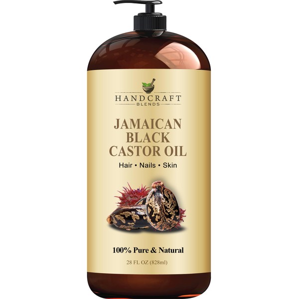 Handcraft Blends Jamaican Black Castor Oil for Hair Growth, Eyelashes and Eyebrows - 100% Pure and Natural Carrier & Body Oil - Use As Aromatherapy Carrier Oil, Moisturizing Massage Oil - 28 fl. oz