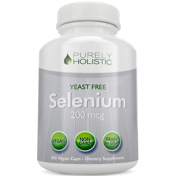 Selenium 200mcg - 365 Vegan Capsules not Tablets - Pure & Yeast Free L-Selenomethionine for Improved Absorption - Thyroid, Heart, and Immune System Support - Antioxidant Trace Mineral - Made in USA