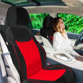 TLH Universal Fit Car Seat Cover – Full Set of Automotive Seat Covers, Red Ultra-Modern Quilted Leatherette Seat Covers, Water-resistant Seat Protector for Cars, Trucks, SUVs and Vans, Car Accessories