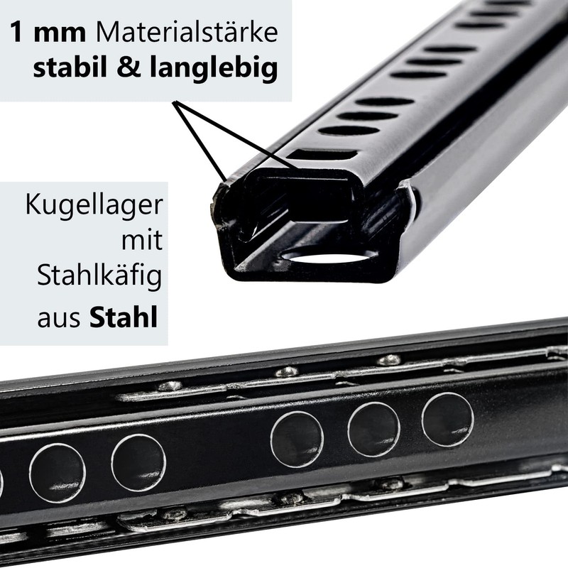 Neuhall Drawer Runners 214 mm Nut Height 17 mm Black