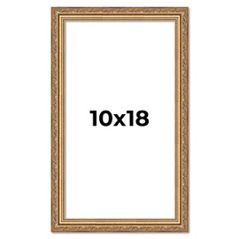 Poster Palooza 10x18 Traditional Antique Gold Complete Wood Picture Frame with UV Acrylic Plexiglass, Foam Board Backing & Hardware Included