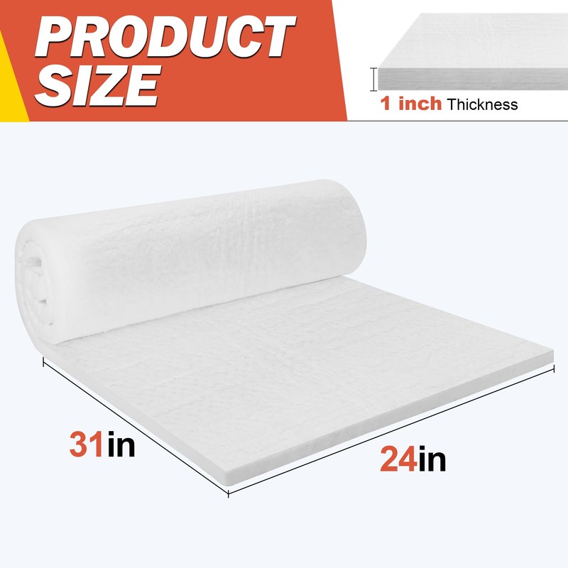 Lyrufexon Ceramic Fiber Insulation, 2 Pieces 24"x15.7"x1"Thick, 2600F Fireproof Insulation