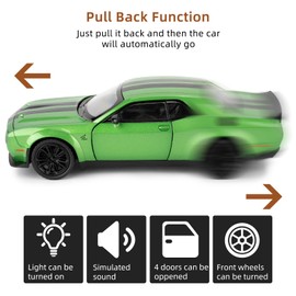 Guarsiliymi 1:22 Challenger Hellcat Car Model, Zinc Alloy Pull Back Toy Car(Green)…