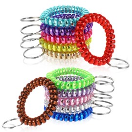 BOHUIZ 12 Pack Colorful Wrist Coil Keychain Wristband Spiral Key Chain Spring Spiral Wrist KeyRing Bracelet Badge Holders Key Holder for Sauna Pool Gym ID Badge and Outdoor Sports