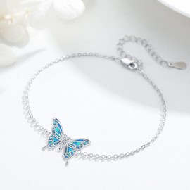 Butterfly Bracelets for women 925 Sterling Silver Bracelets Christmas Gift for Women Adjustable Opal Butterfly Bracelet Jewelry Gifts for Women Wife Girlfriend