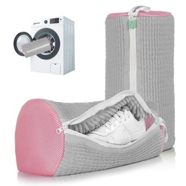 ADEHMDA Shoe Washing Machine Bag, Laundry Shoe Bag for Washer & Dryer, Shoe Cleaning Bag with Zipper, Elongated Thicken Microfiber Fluff and Suitable for Multiple Shoe Types (2pcs, Greyish Pink)