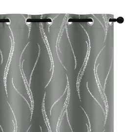 Yakamok Blackout Curtains 84 inch Length Living Room Thermal Insulated Silver Wave Line Dots Pattern Curtains Room Darkening Grommet Curtains for Bedroom, Grey, W52 x L84-inch, 2 Panels