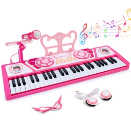 Toys for 3+ Year Old Girls Gift: 49 Keys Kids Piano Keyboard Multifunctional Educational Musical Instrument Toy with Microphone, Earphone, Dual Speakers, Birthday and Xmas Gifts for 3+ Girls Toys