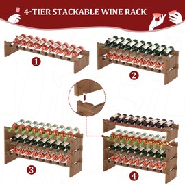 Domax Wine Rack Freestanding Floor - 4 Tiers Stackable Wine Rack 36 Bottle Wine Bottle Holder， Bamboo Wine Holder Wine Storage for Kitchen, Bar, Pantry, Wine Cellar and Countertop (Walnut)
