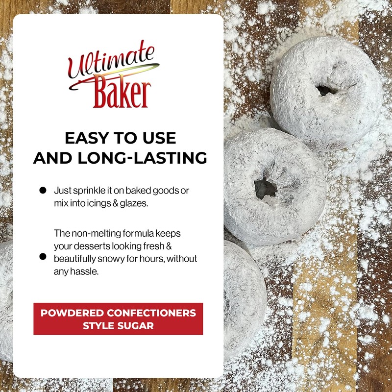 Ultimate Baker Vegan Dusting Powder, Non-Melting Snow Sugar for Donuts,