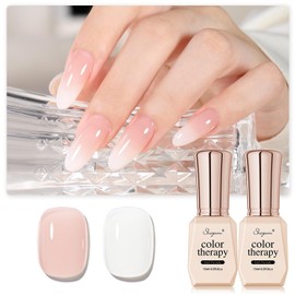 SHOYUM Esmaltes De Uñas En Gel Blanco Lechoso, 15 Ml. Set De 2 Esmaltes En Gel Translúcidos Rosa Nude Para Manicura Casera.                           