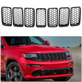 Kit de 7 piezas de malla frontal de panal de abeja negro brillante reemplaza para Jeep Grand Cherokee WK Laredo/Altitude/Limited/Overland/Summit 2014-2016