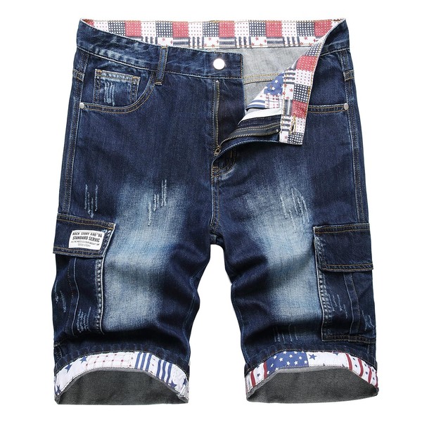 Baylvn - Pantalones cortos de mezclilla para hombre con estampado