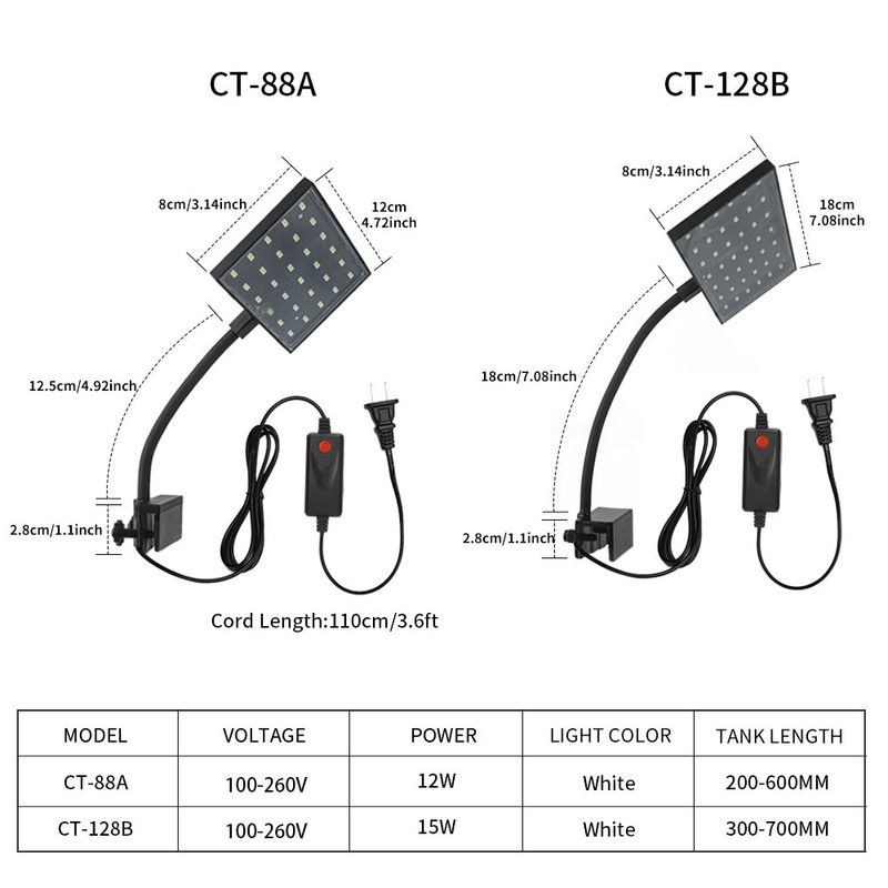 LED Aquarium Light clamp-on Fish Tanks Light with Rotating Head