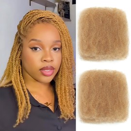 Afro Kinkys Bulk Human Hair 2 Bundles 18 Inch Honey Blonde Afro Kinky-Curly Human Hair Bundles for Dreadlock Extensions Locs Repair 100% Human Hair 4C Curly for Mini Twist