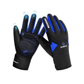 INBIKE Winter Ski Cycling Gloves Windproof Full Finger Running Gel Padded Bike Work Sport Motorcycle Biking (Blue L)