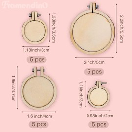 Framendino, 20 Pack Mini Embroidery Hoop 4 Sizes Wooden Round Crossing Stitch Hoops Wood Display Frame Circle for DIY Crafts Hanging Ornament, 21808_20_02282024