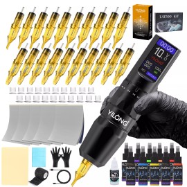 YILONG Tattoo Gun Kit Complete Wireless Rotary Pen Machine 1200mAh with Ink Needles