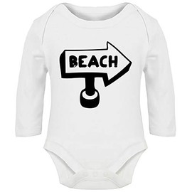 Hippowarehouse Beach Sign Baby Vest Bodysuit (Long Sleeve) Boys Girls White