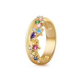 14K Gold Plated Rainbow Colorful Mixed Shape Cubic Zirconia Finger Ring for Women Anniversary Birthday Jewelry Gift Ring Stacking Star Band for Women Statement Wedding Ring Minimalist Jewelry Size 5 to 9 (8.5)