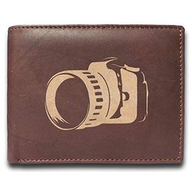 ALPHA MARKETERS Photography Logo Leather Laser Engraved Minimalist Slim Brown RFID Blocking Multi Pockets Credit Card Holder Oraganizer Mens Wallets UD7135
