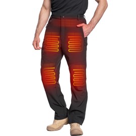 DEWBU Heated Pants for Men with 12V Battery Pack Fleece Lined Outdoor Softshell Pants Electric Heating Trousers, Men's Pure Black, L