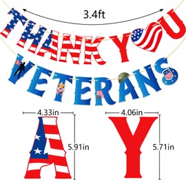 Banner de agradecimiento para veteranos, bandera americana del día del trabajo, decoración de fiesta del ejército, decoración de fiesta patriótica para el día de los veteranos, día de los Caídos (rojo blanco azul)