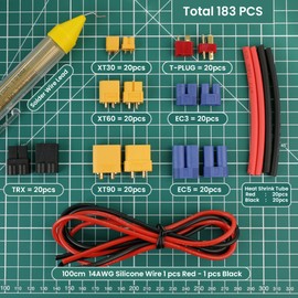 183 Pcs MADCATZ T-Plug, EC3/EC5, XT30/60/90 Male & Female Connector Adapters with 14awg Silicone Wire and Heat Shrink Tubing for RC ESC Lipo Battery Motor Accessories
