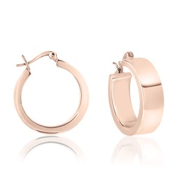 DTPSilver - Thick Creole Hoops Earrings 925 Sterling Silver Rose Gold Plated- Thick 3 mm - Wide 8 mm - Diameter 25 mm