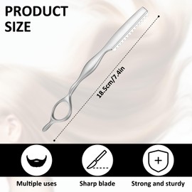 Stainless Steel Hair Razors for Cutting Hair, Professional Thinning Styling Hair Cutting Razor, 7.4 Inch Pointed feather Razor for Salon and Home Use, 10Pcs Replacement Blades Included