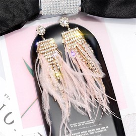 Long Tassel Rhinestones Earrings Feather Earrings with Rhinestone for Girls women Fashion Long Chain Drop Dangle Earrings Jewelry for Women (Long Tassel Feather Earrings)