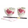 Flower Watercolor Rice Bowl with Tea Bowl (handkerchief)