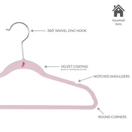 Simplify 25 Pack Kids Velvet Hangers | Slim | Non-Slip Design | Space Saving | Childrens Clothes | Shirts | Pants | Dresses | Baby Nursery | Closet Storage & Organization | Blush