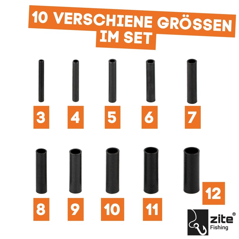 Zite Fishing Clamp Sleeve Assortment 10 Sizes 150 Pieces Black