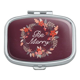 Be Merry Christmas Wreath Rectangle Pill Case Trinket Gift Box