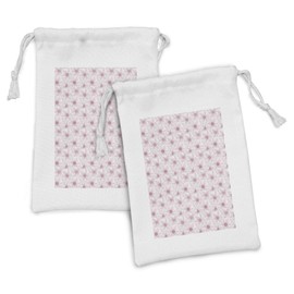 Ambesonne Botanical Fabric Pouch Set of 2, Monochromatic Floral Pattern with Illustrated Blossom, Small Drawstring Bag for Toiletries Masks and Favors, 9" x 6", Dried Rose White